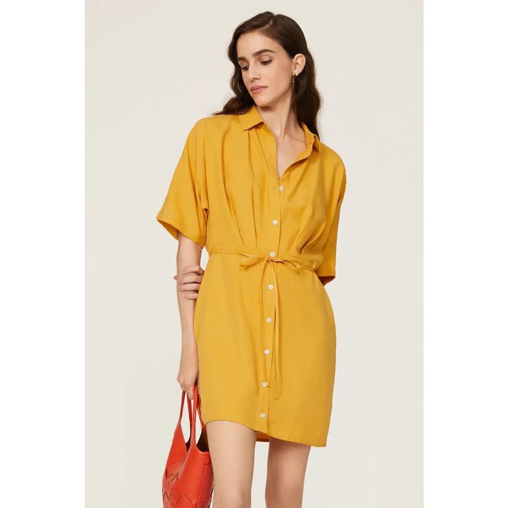 New THAKOON‎ Merigold Yellow Tie Waist Long Sleeve Shirt Dress Women's Sz 6